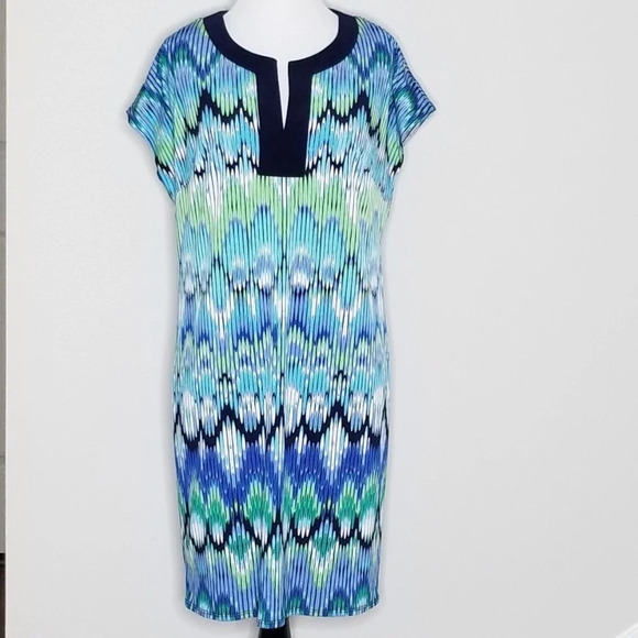 Laundry by Shelli Segal Blue & Green Pattern Dress S - Picture 1 of 5
